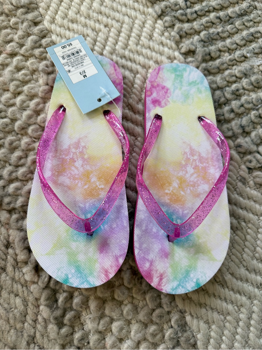 Cat & Jack Girls' Pink Tie-Dye Flip Flops Girls Medium 2/3 Nwt